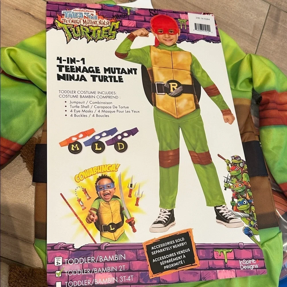 NWT Teenage Mutant Ninja Turtles Tales Kids’ 4-in-1 Costume Bodysuit Green 2T